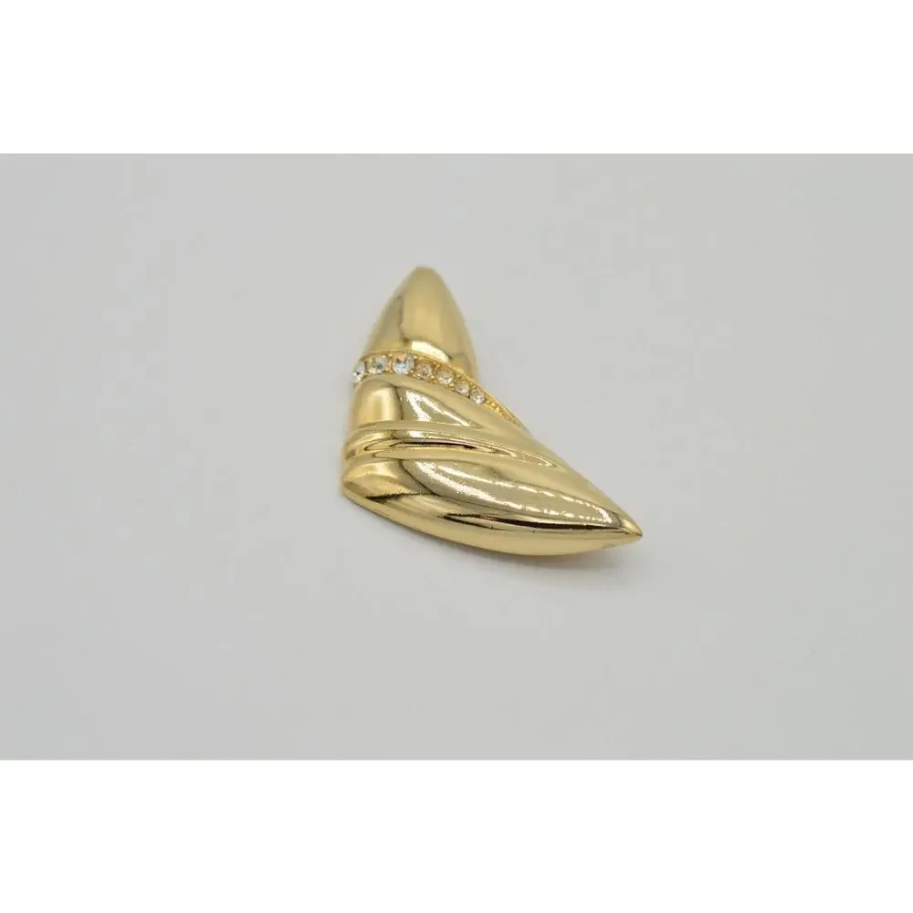 Vintage Statement Pin Brooch Gold Rhinestone Crystal Abstract Shape NOS 1980s 9B